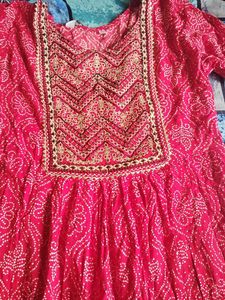 Red Printed Kurta(Side Opened)