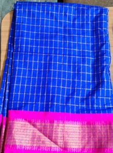 Blue & Pink Checked Saree