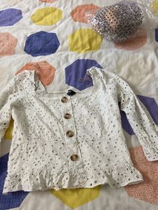 White Eyelet Peplum Top