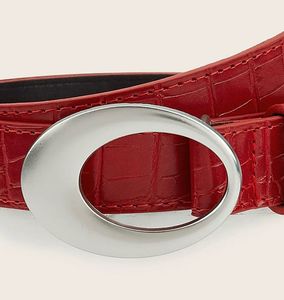 Red Croc Oval Buckle Belt