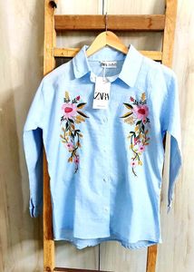 Zara Embroidered Floral Shirt Size-36