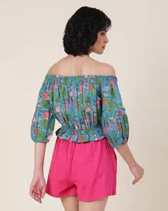 Tropical Pomegranate Off-Shoulder Top
