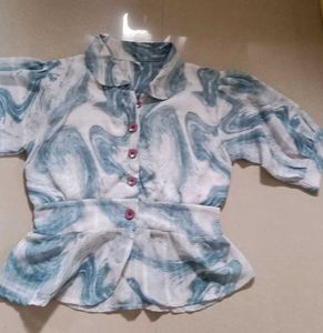 White Blue Semi Formal Top