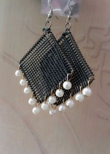 Diamond Mesh Earrings with Pearl Accents