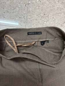 High Waist Beige Checked Formal Pants