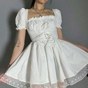 gothic lolita coquette white lace corset dress