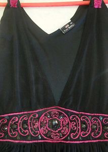 Black Mini Dress with Pink Embellishments