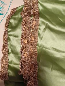 💚lime green satin heavy hand work blouse