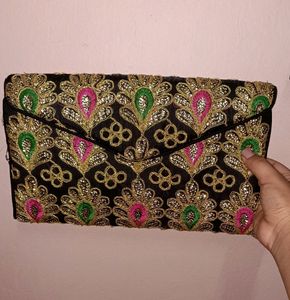 Bag, Handclutch, Clutch, With Gold Embroidery ❤ Can Fit In Lots Of Stuff, Very Handy