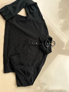 Black Cropped Long Sleeve Polo