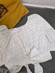White Crop Top With Bow