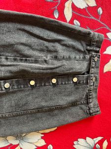 Black Button Denim long Skirt