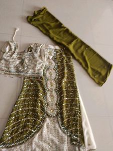Green Multi Lehenga, Top And Dupatta