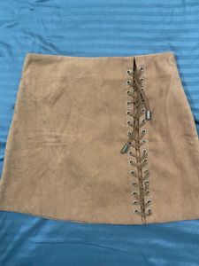 lace up mini skirt brown colour