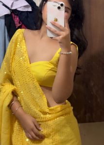 Yellow Sequin Party Saree with blause