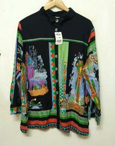 Trendy New Vintage Scenic Print Button-Up Shirt