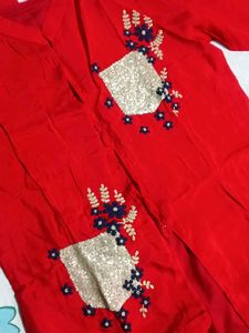 Red Kurti with Tie-Dye Skirt Set