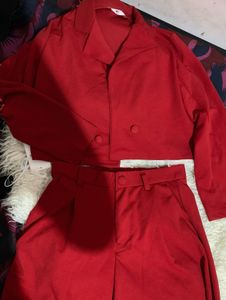 Red Crop Blazer and Pant Co-ord Set