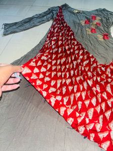 Gray &amp; Red Asymmetrical Dress