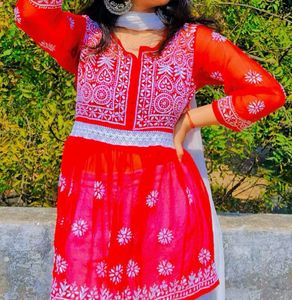 Red Embroidered Kurti