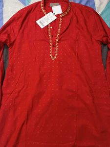 Men Red &amp; Gold-Toned Geometric Kurta