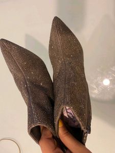 silvery Rhinestone Ankle Boots