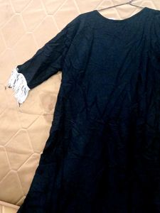 Black Embroidered Dress with Fringe Details