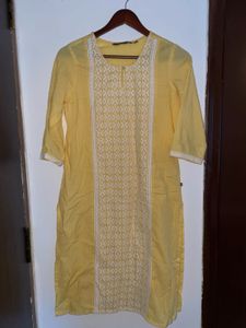 Yellow Embroidered Kurti