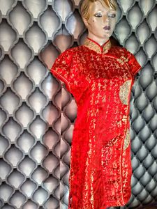Cheongsam With Golden Thread Work On It