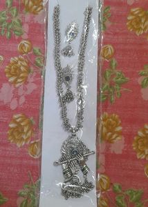RADHA KRISHNA JEWELLERY SET - SILVER OXIDISED.