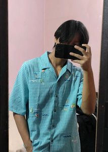 VINTAGE TEXTURED TATTERSALL PLAID EMBROIDERY SHIRT