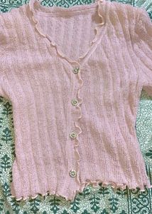 Pink Ruffle Knit Cardigan