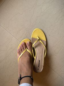 Mochi Yellow Thong Heel Sandals