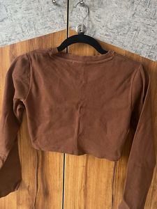 Brown Long Sleeve Crop Top