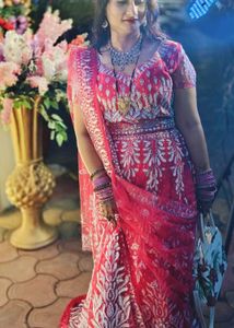 Red &amp; Silver Floral Lehenga