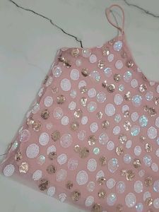 Pink Sequin Embellished Crop Top