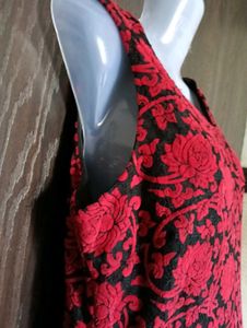 Red &amp; Black Floral Embroidered Dress