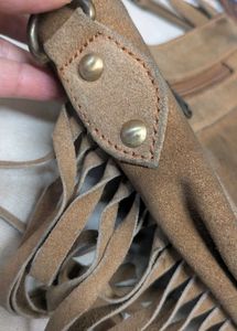 100% Suede Leather Boho Fringe Slig Bag