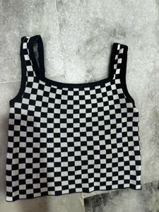 Checkered Knit Crop Tank Top