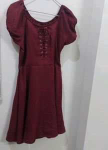 Burgundy Lace-Up Mini Dress
