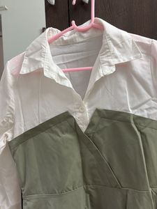 Green &amp; White Shirt Dress