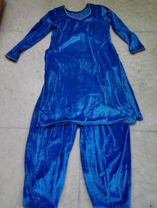 Blue Soft Velvet Kurta Salwar