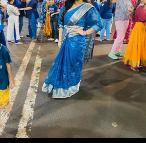 Elegant Blue Saree with Silver Border