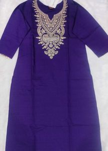 💥Nermosa Women’s Silk Embroidery Purple Kurta Set