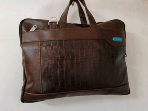 Brown Faux Leather Laptop Bag