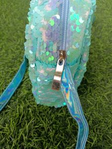 Shiny Aqua Sequin Shoulder Bag with Heart Design –