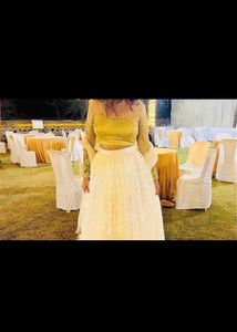 White Lehenga limegreen blouse Without Dupatta