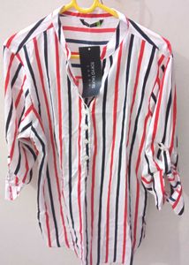 White Stripted Tunic Shirt Style Top