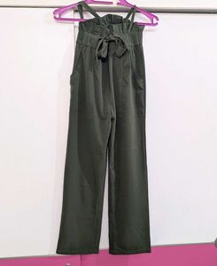 Olive Green Cigarette Trousers With Fabric Belt