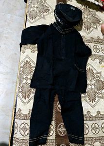 Traditional Black Kurta Pajama With Topi
